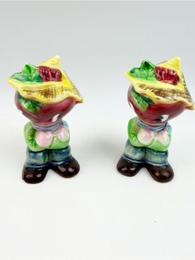 Vintage 60s Anthropomorphic Radish PY Miyao Salt & Pepper Shakers Japan Ceramic